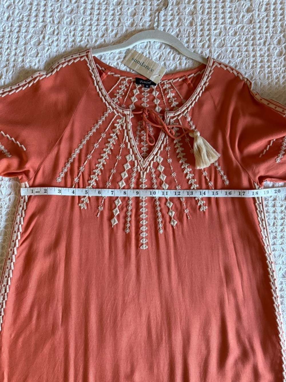 Tolani Kezia Peach Embroidered Boho Dress NWT 3/4 Sleeve V-Neck Women’s Medium - Picture 10 of 13
